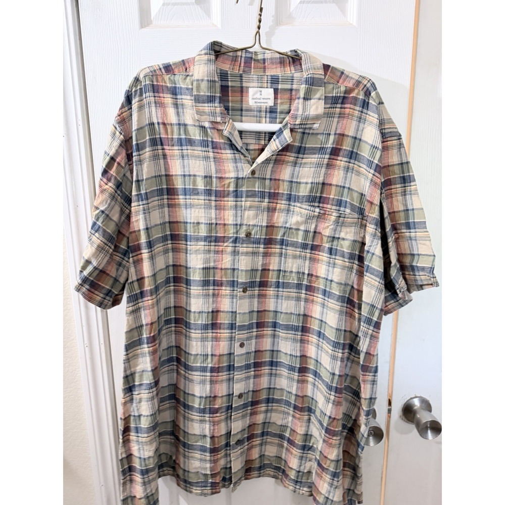 Mutual Weave Mens Big Tall 3XLT Woven Plaid Short Sleeve